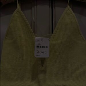 FP Movement by Free People Light Yellow Ribbed V-Neck top/cami